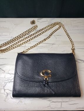 Coach 'Remi' Chain Crossbody (style 99427) Black Leather w/ Gold-Tone Hardware